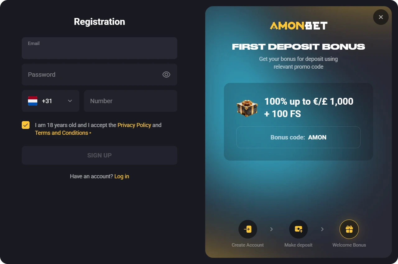 Amonbet login page